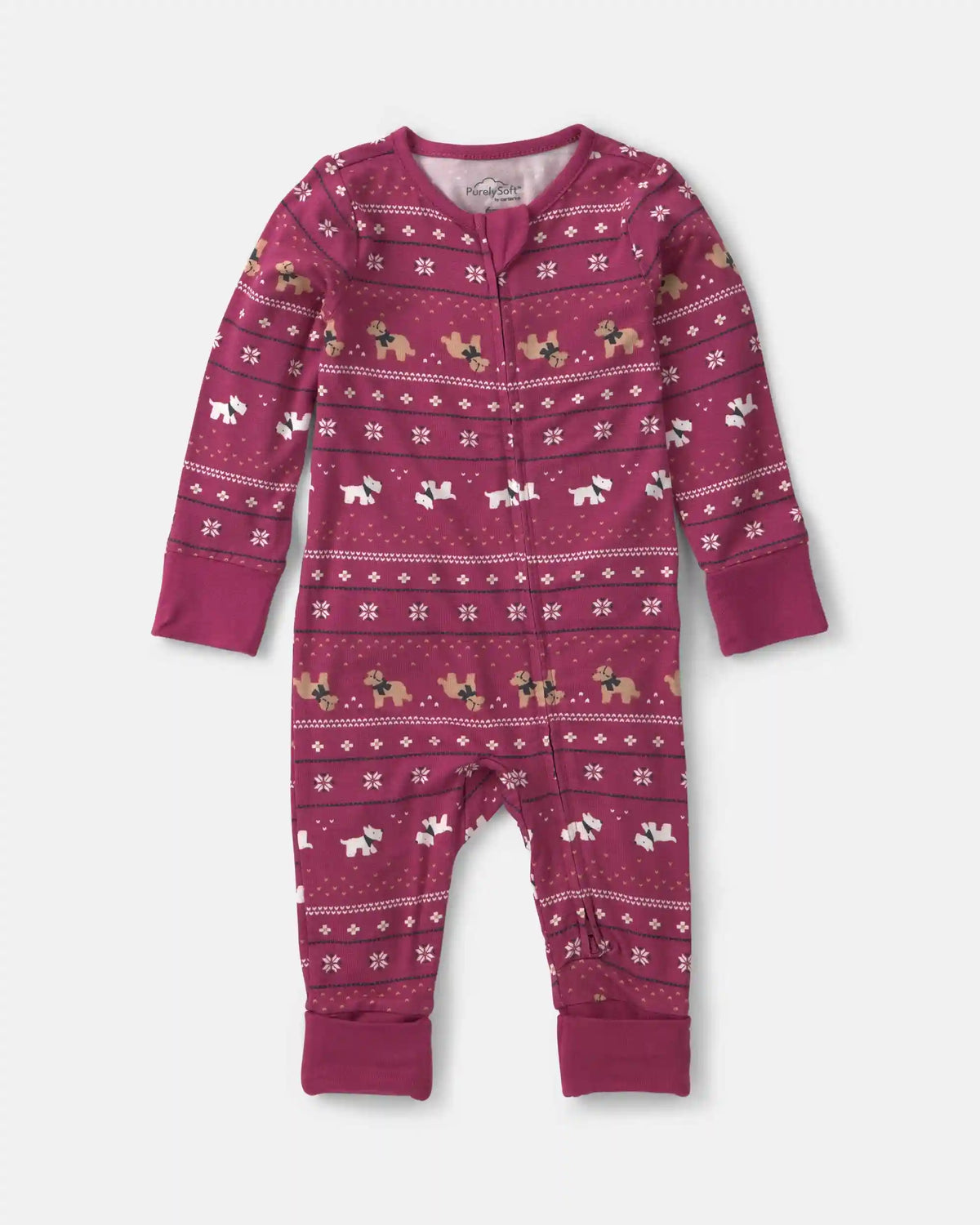 Baby Fair Isle PurelySoft™ 2-Way Zip Sleep & Play Pajamas - Burgundy