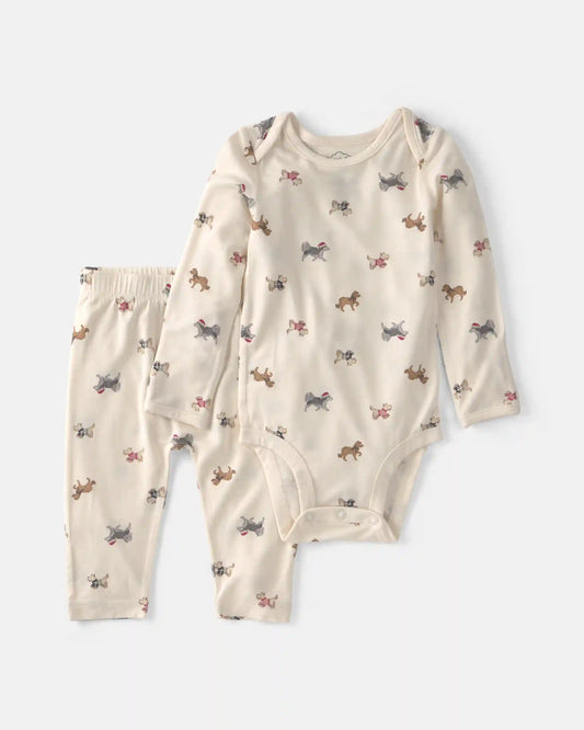 Baby 2-Piece Dog PurelySoft™ Long-Sleeve Bodysuit & Pant Set - Cream