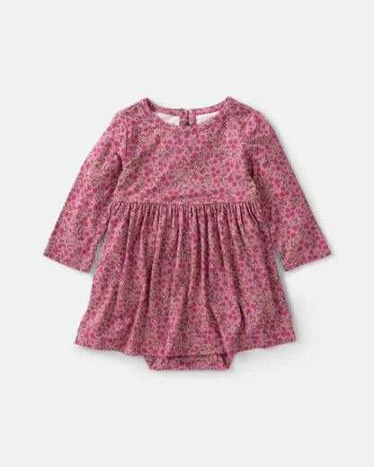 Baby Girl Floral PurelySoft™ Long-Sleeve Bodysuit Dress - Pink