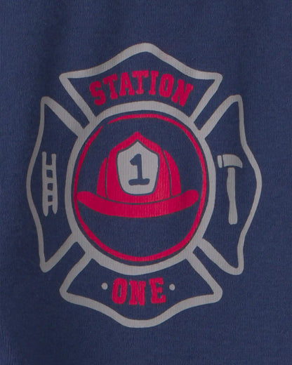 Baby Boy 4-Piece 'Rescue Squad' Firetruck 100% Cotton Snug Fit Pajama Set - Red/Blue