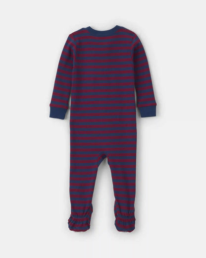 Baby Boy 1-Piece Dog Striped 2-Way Zip 100% Cotton Snug Fit Footed Pajama - Burgundy/Blue