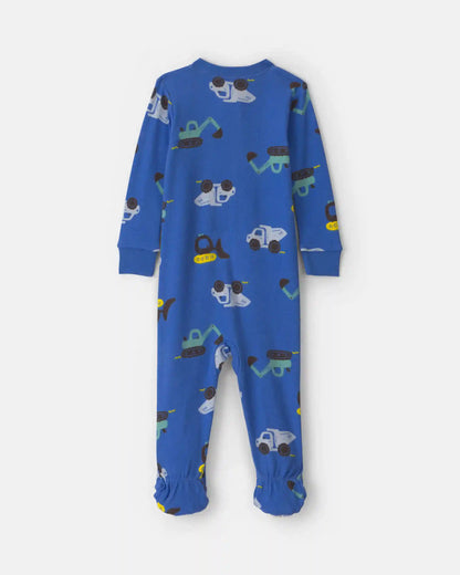 Baby Boy 1-Piece Construction 2-Way Zip 100% Cotton Snug Fit Footed Pajama - Blue