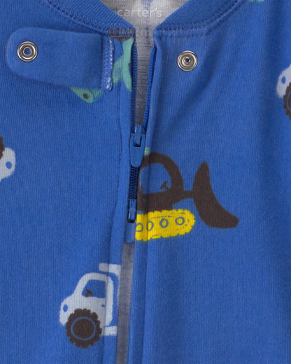 Baby Boy 1-Piece Construction 2-Way Zip 100% Cotton Snug Fit Footed Pajama - Blue