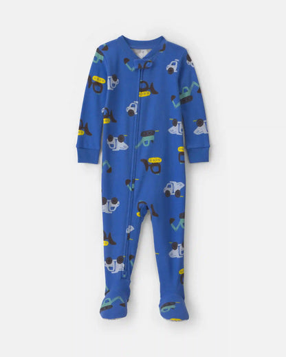 Baby Boy 1-Piece Construction 2-Way Zip 100% Cotton Snug Fit Footed Pajama - Blue