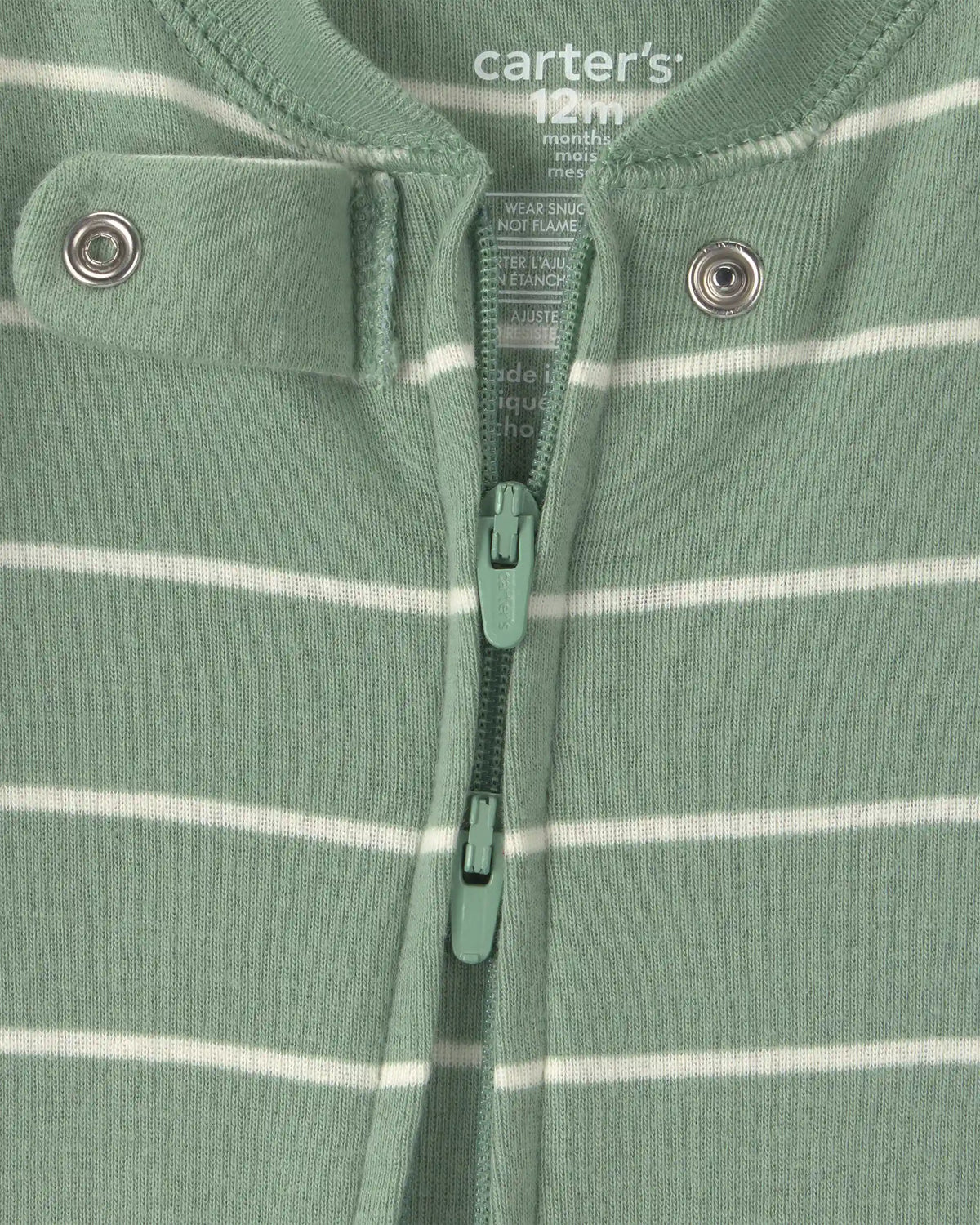 Baby Boy 1-Piece Dino Striped 2-Way Zip 100% Cotton Snug Fit Footed Pajama - Green