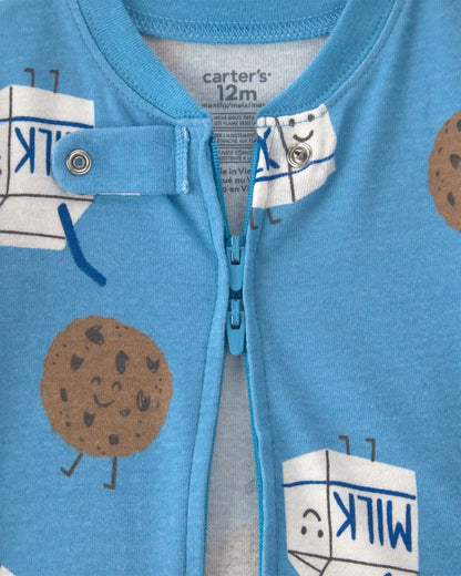 Baby Boy 1-Piece Milk & Cookies 100% Cotton Pajama - Blue