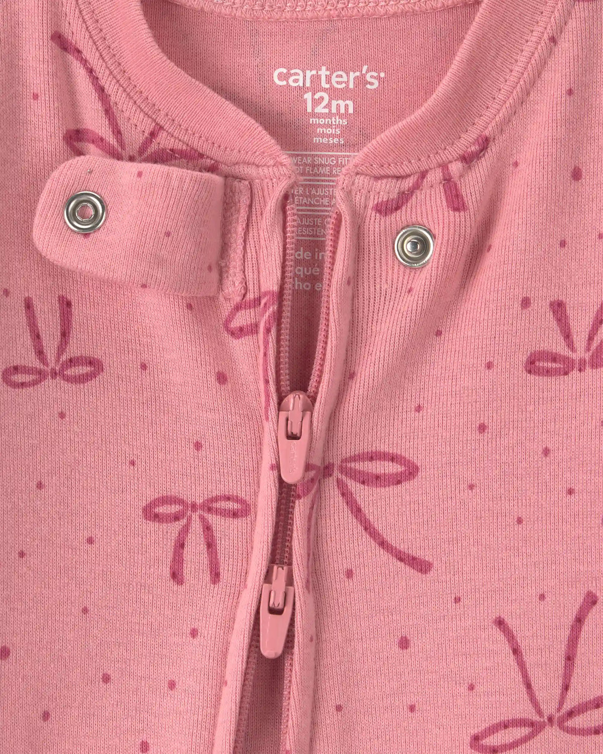 Baby Girl 1-Piece Bows 2-Way Zip 100% Cotton Snug Fit Footed Pajama - Pink