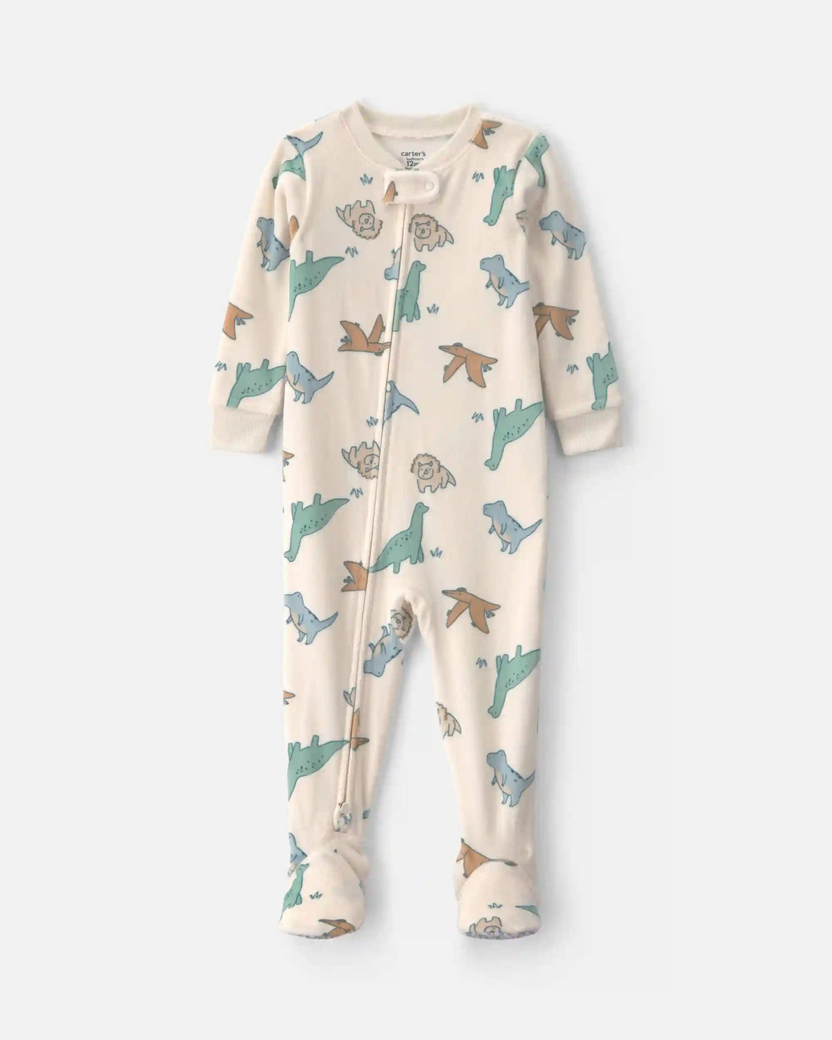 Baby Boy 1-Piece Dino 2-Way Zip DreamPlush Snug Fit Footed Pajama - Cream