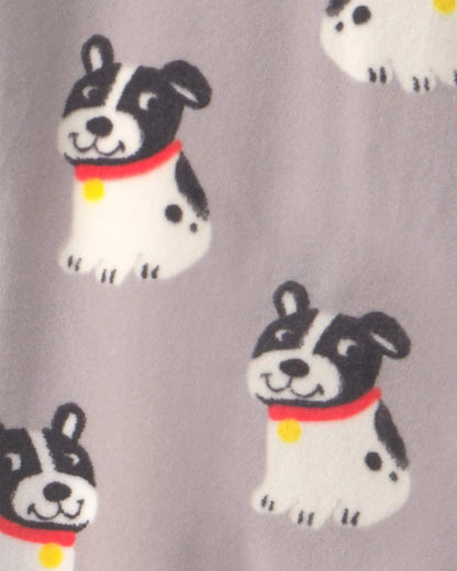 Baby Boy 1-Piece Dog 2-Way Zip DreamPlush Snug Fit Footed Pajama - Grey