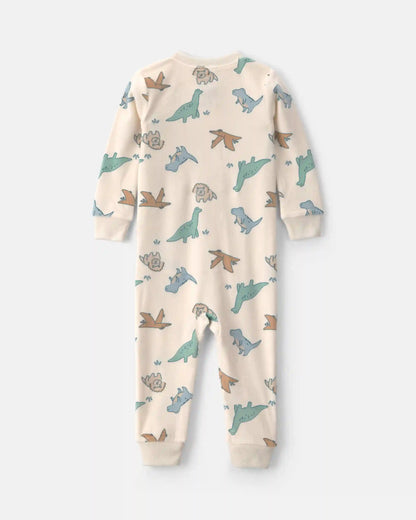 Baby Boy 1-Piece Dino 2-Way Zip DreamPlush Snug Fit Pajama - Cream
