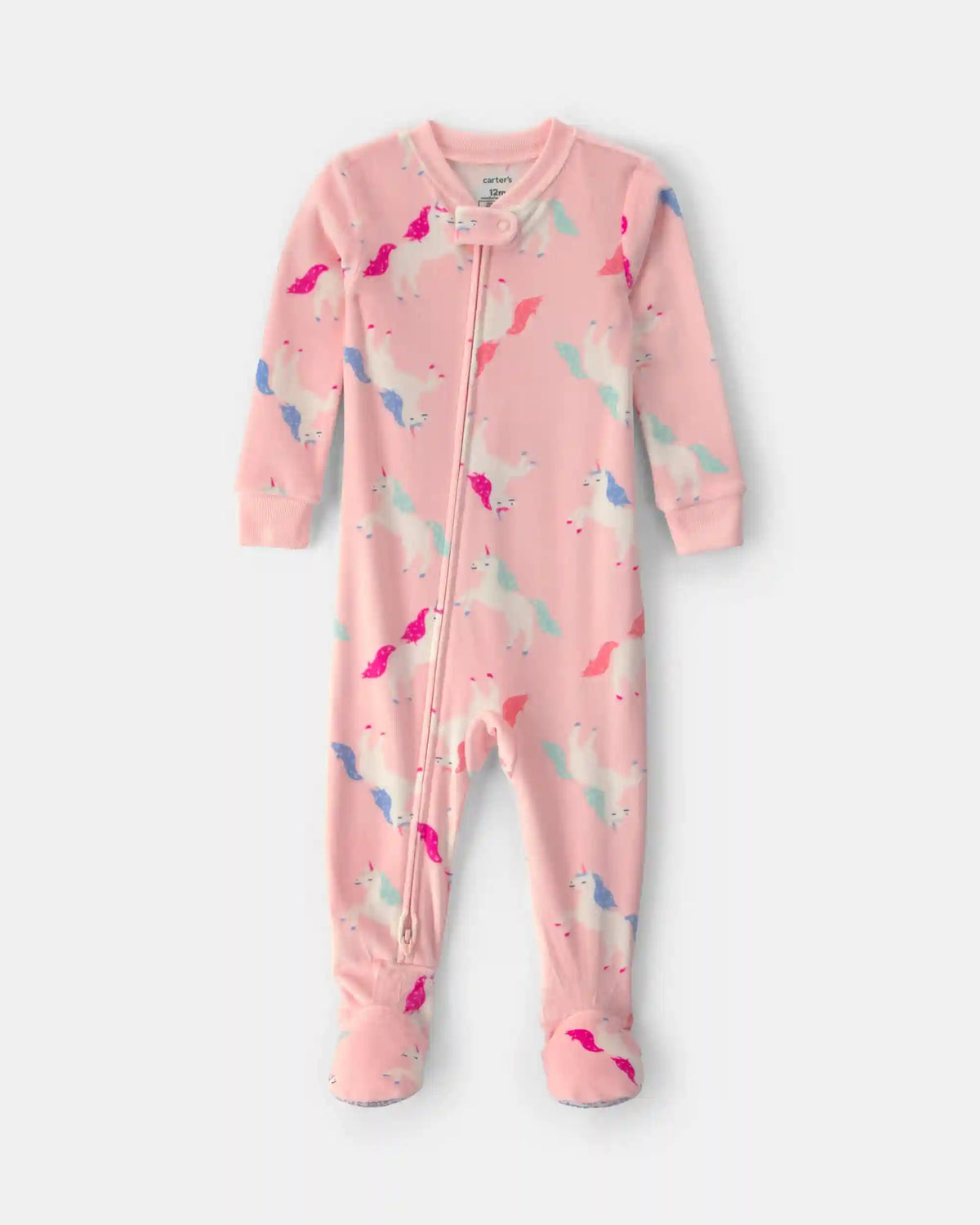 Baby Girl 1-Piece Unicorn 2-Way Zip DreamPlush Snug Fit Footed Pajama - Pink