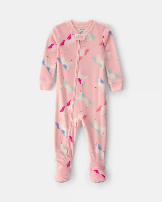 Baby Girl 1-Piece Unicorn 2-Way Zip DreamPlush Snug Fit Footed Pajama - Pink