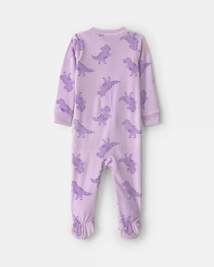 Baby Girl 1-Piece Dino 2-Way Zip DreamPlush Snug Fit Footed Pajama - Purple