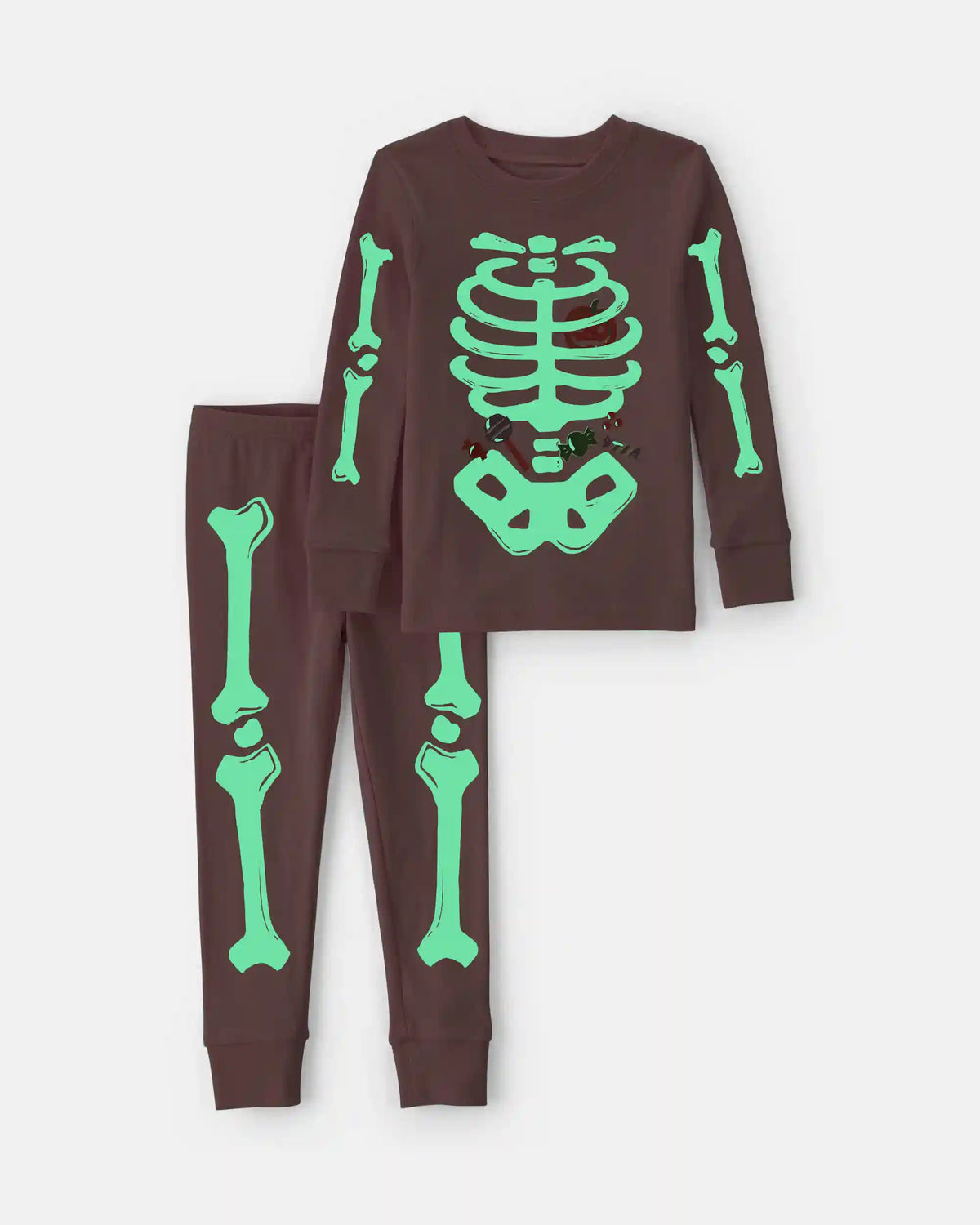 Baby Girl 2-Piece Halloween Glow in the Dark Skeleton 100% Cotton Snug Fit Pajama Set - Pink