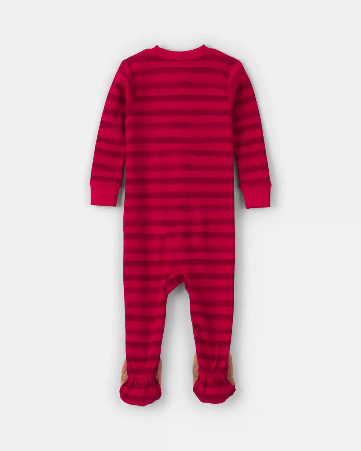 Baby 1-Piece Striped Reindeer 2-Way Zip 100% Cotton Snug Fit Footed Pajama - Red