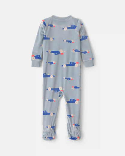 Baby Boy 1-Piece Car 2-Way Zip DreamPlush Snug Fit Footed Pajama - Blue