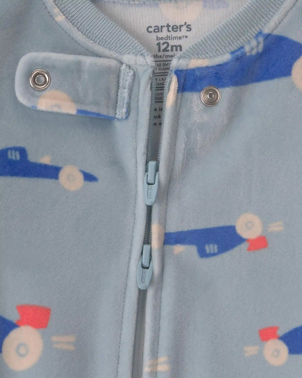 Baby Boy 1-Piece Cars 2-Way Zip DreamPlush Snug Fit Pajama - Blue