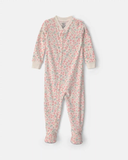 Baby Girl 1-Piece Floral 2-Way Zip DreamPlush Snug Fit Footed Pajama - Cream