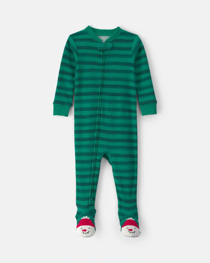 Baby 1-Piece Christmas Snowman 2-Way Zip 100% Cotton Snug Fit Footed Pajama - Green