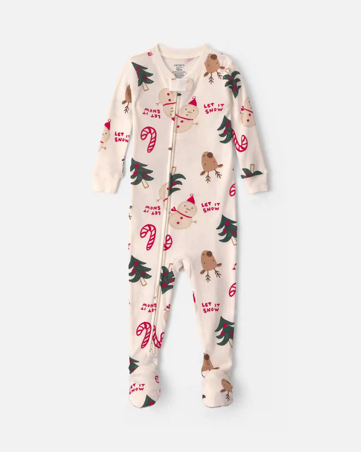 Baby 1-Piece Christmas Icon 2-Way Zip 100% Cotton Snug Fit Footed Pajama - Cream