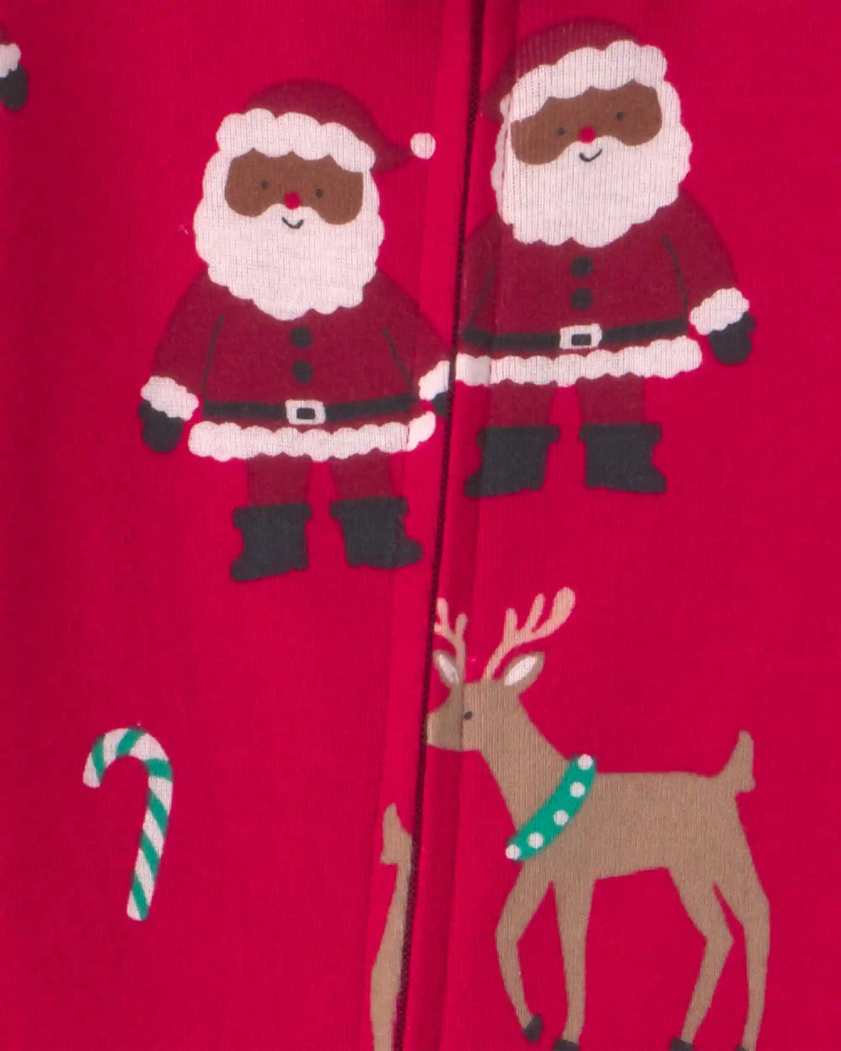 Baby 1-Piece Brown Santa Christmas 2-Way Zip 100% Cotton Snug Fit Footed Pajama - Red