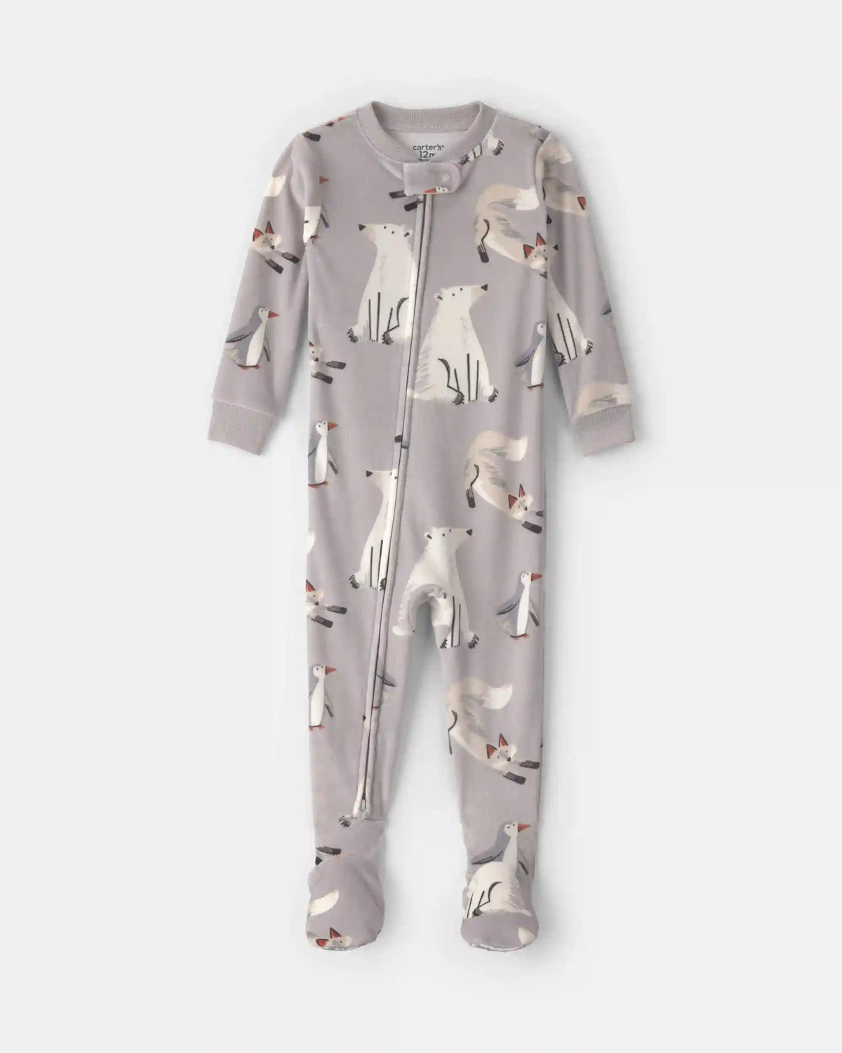 Baby Boy 1-Piece Winter Animals 2-Way Zip DreamPlush Snug Fit Footed Pajama - Grey