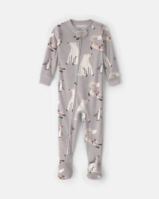 Baby Boy 1-Piece Winter Animals 2-Way Zip DreamPlush Snug Fit Footed Pajama - Grey