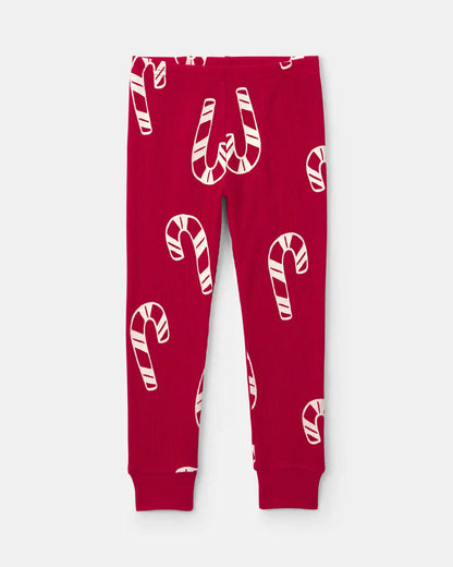 Baby Candy Cane Christmas Thermal Snug Fit 2-Piece Pajama Set - Red
