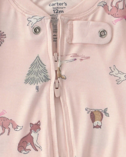 Baby Girl 1-Piece Woodland PurelySoft™ Snug Fit Pajama - Pink