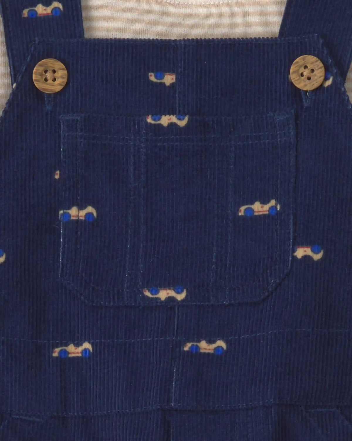 Baby Boy 2-Piece Car Corduroy Long-Sleeve Overall Set - Navy Blue/Cream