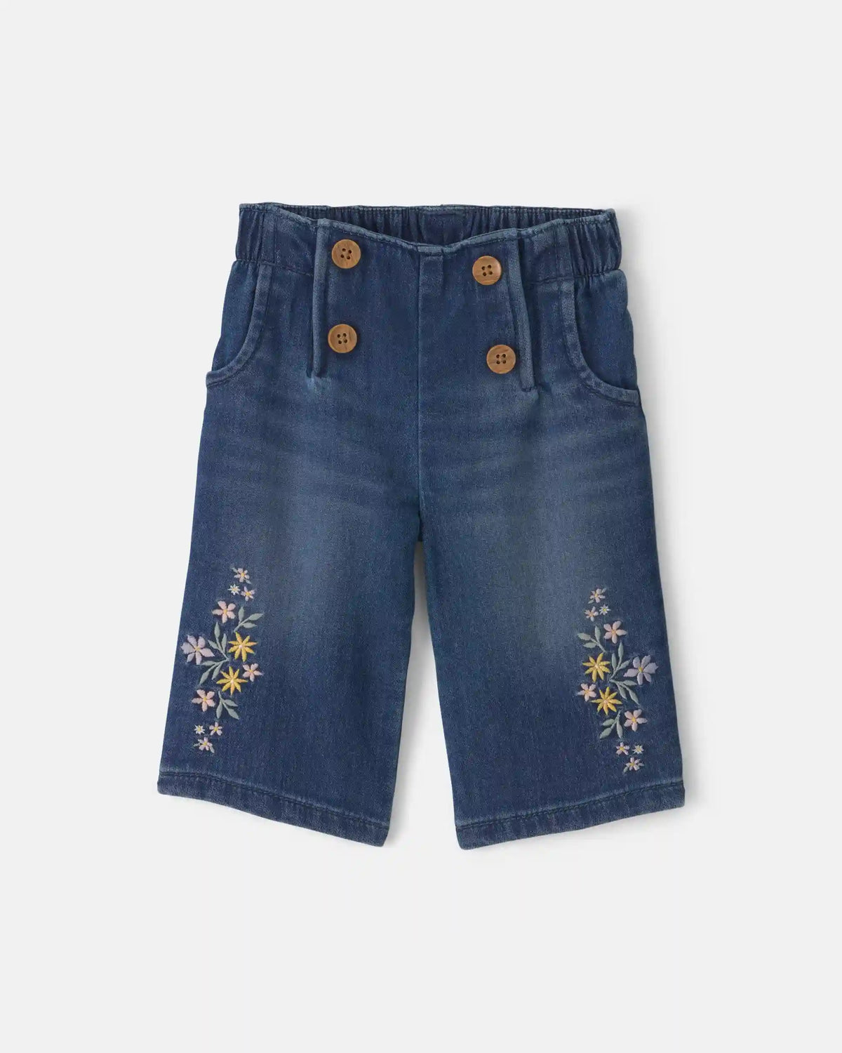 Baby Girl Floral Denim Jeans - Medium Wash