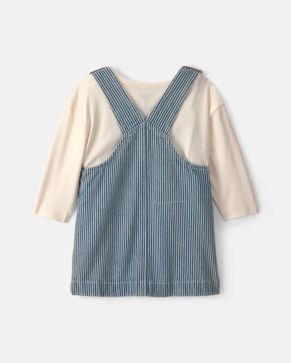 Baby Girl 2-Piece Hickory Denim Long-Sleeve Overall Set - Light Wash