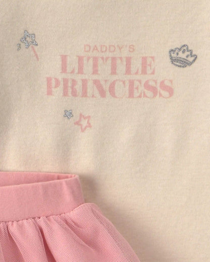 Baby Girl 2-Piece 'Daddy's Little Princess' Long-Sleeve Bodysuit & Tulle Pant Set - Pink/Cream