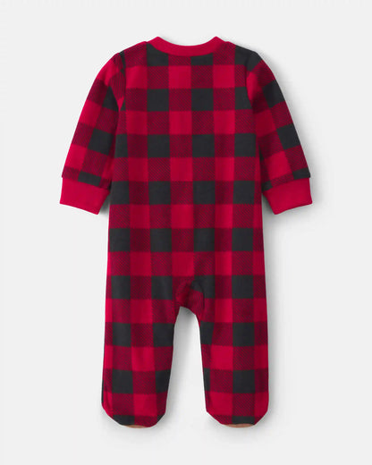 Baby Buffalo Check Fleece 2-Way Zip Sleep & Play Pajamas - Red/Black