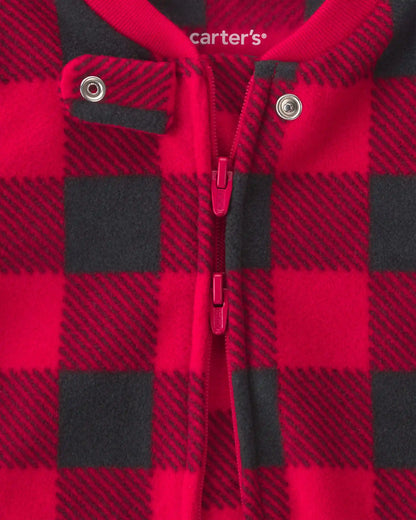 Baby Buffalo Check Fleece 2-Way Zip Sleep & Play Pajamas - Red/Black