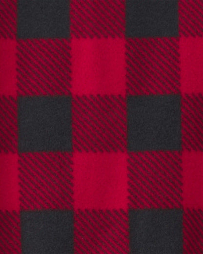 Baby Buffalo Check Fleece 2-Way Zip Sleep & Play Pajamas - Red/Black