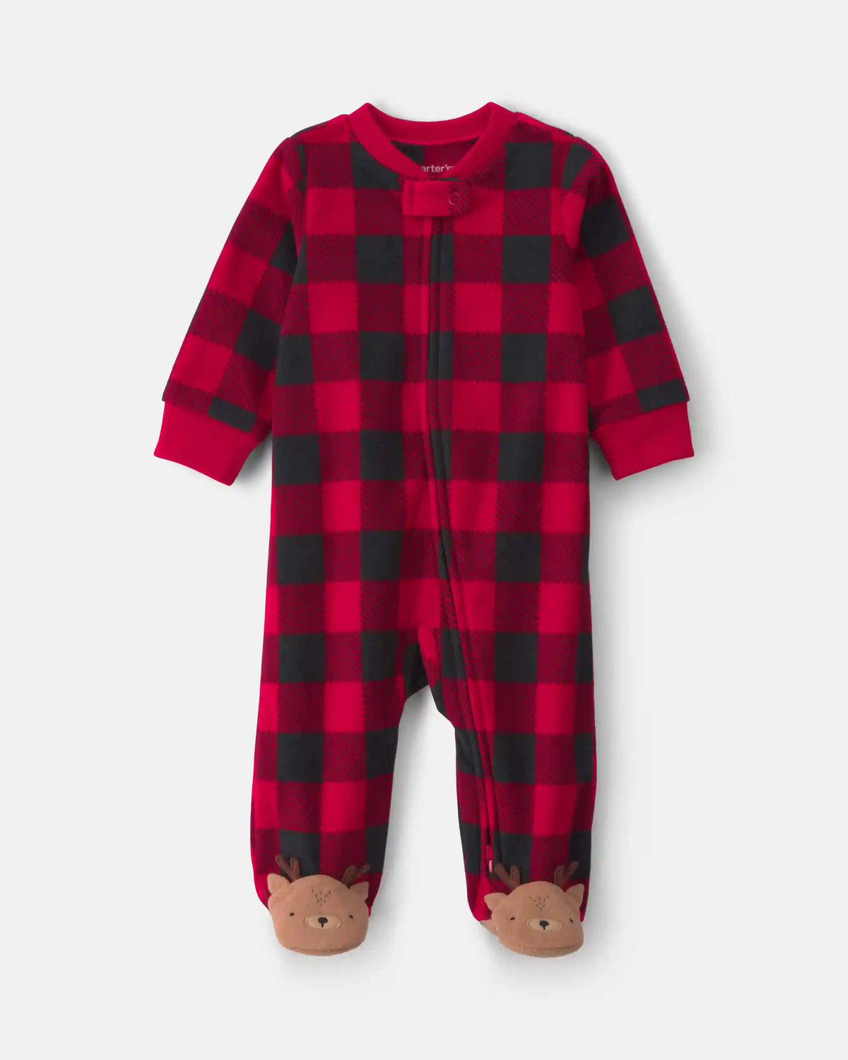 Baby Buffalo Check Fleece 2-Way Zip Sleep & Play Pajamas - Red/Black