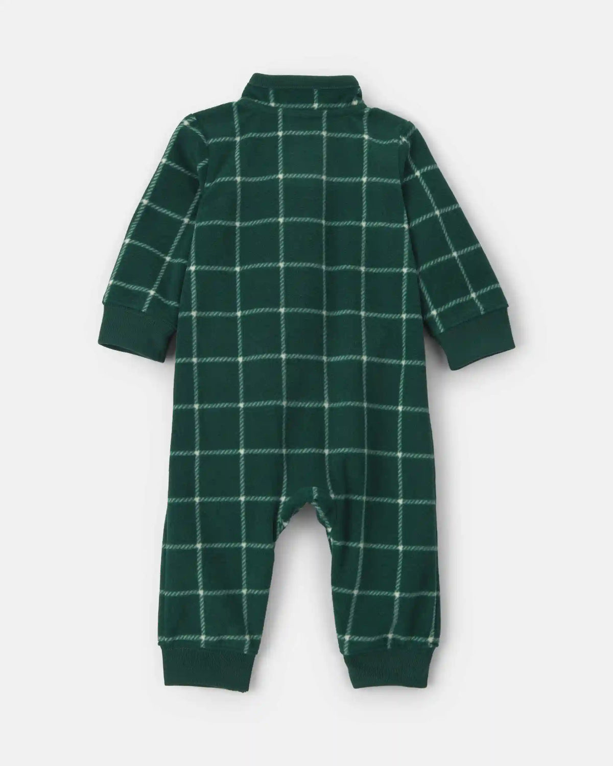 Baby Boy Plaid Fleece Long-Sleeve Jumpsuit - Green