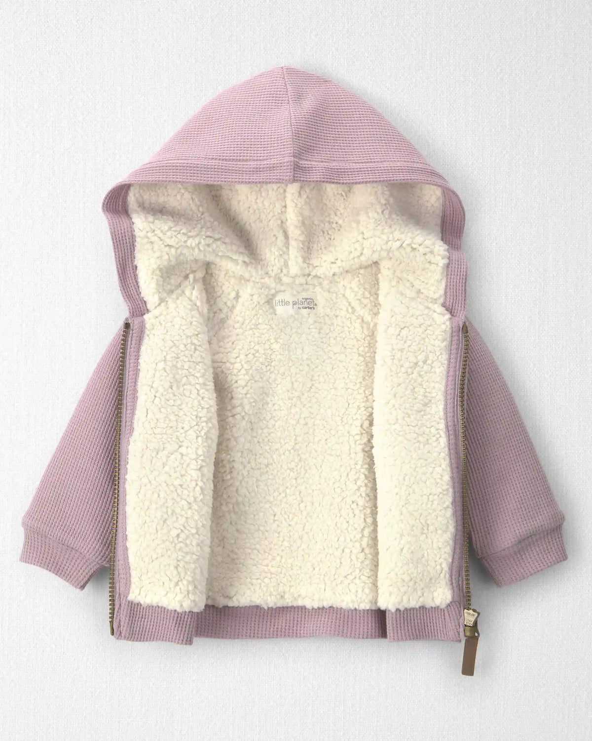 Baby Girl Recycled Teddy Fleece Waffle Knit Hooded Jacket Made with Organic Cotton