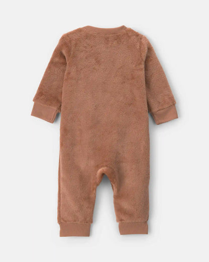 Baby Boy Dog Velvety Long-Sleeve Jumpsuit - Brown