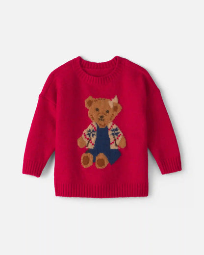 Baby Girl Bear Sweater - Red