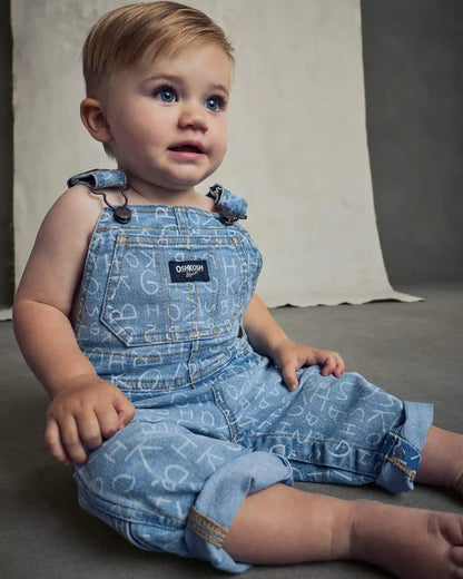 Baby Alphabet Overalls - Light Wash
