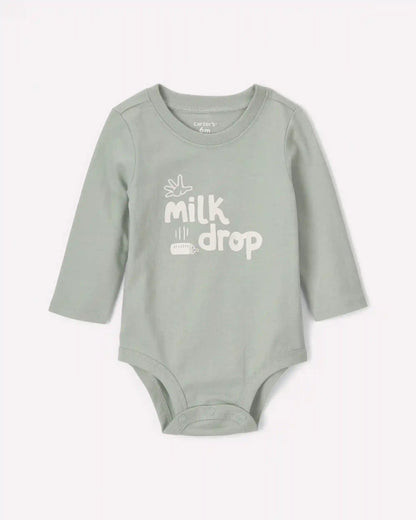 Baby 'Milk Drop' Long-Sleeve Graphic Bodysuit - Green