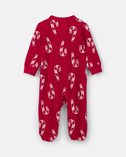 Baby Boy Candy Cane Christmas Thermal Sleep & Play Pajamas - Red