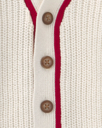 Baby Pinstripe Long-Sleeve Cardigan Sweater - White/Red