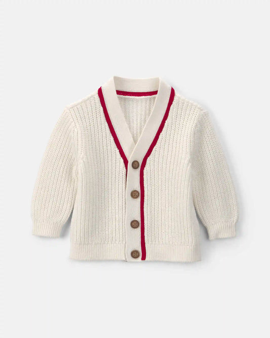 Baby Pinstripe Long-Sleeve Cardigan Sweater - White/Red