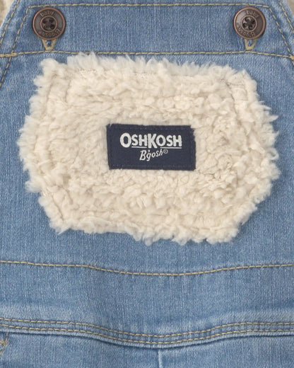 Baby Teddy Fleece Denim Overalls - Light Wash