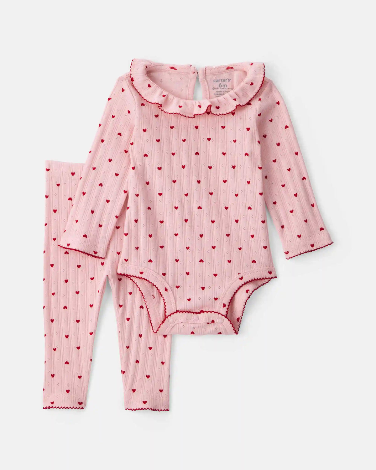 Baby Girl 2-Piece Heart Pointelle Long-Sleeve Bodysuit & Pant Set - Pink