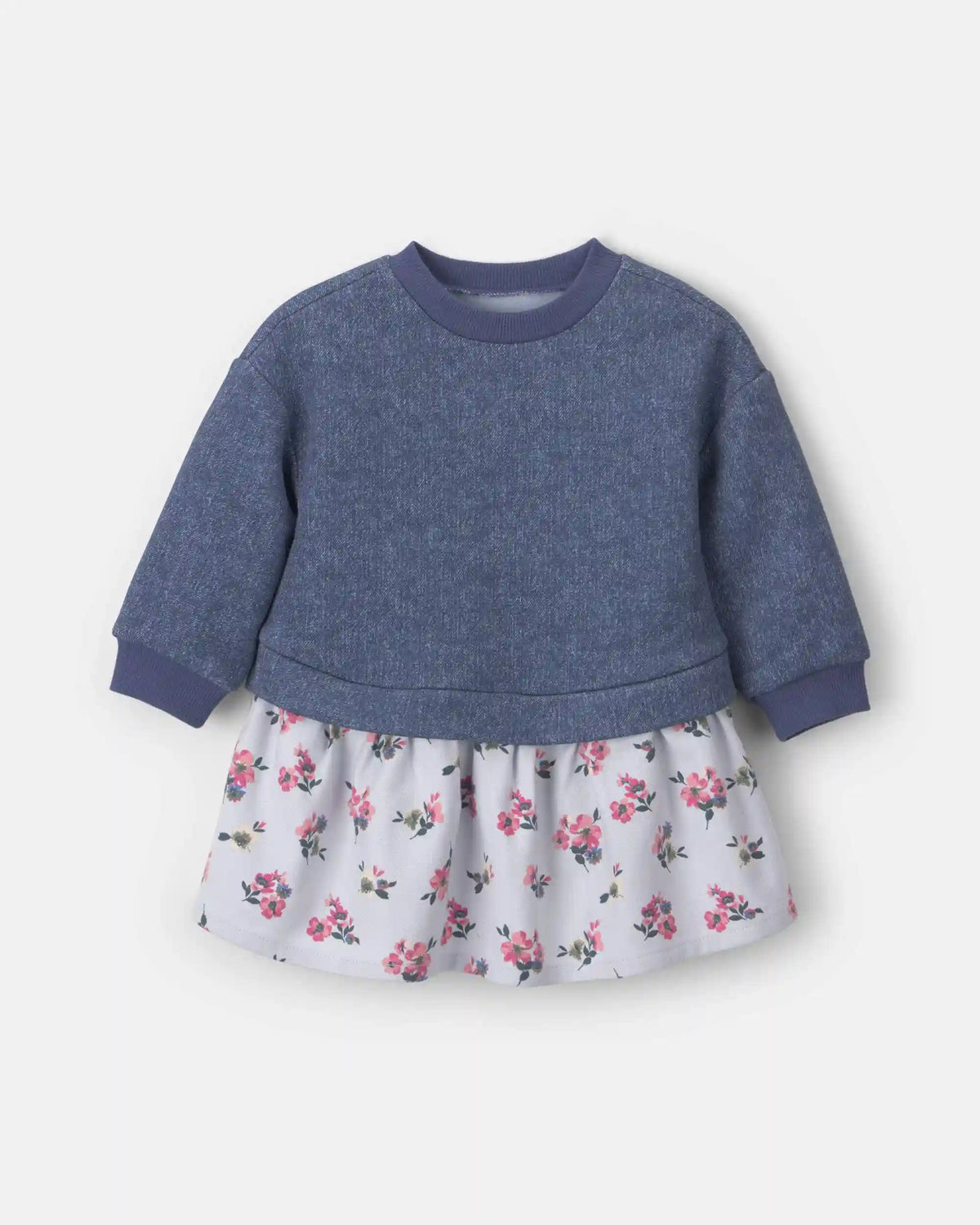Baby Girl Floral Long-Sleeve Dress - Blue