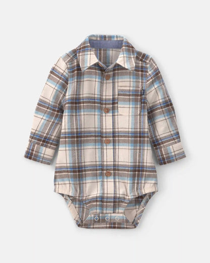 Baby Boy Plaid Flannel Bodysuit - Grey/Blue/Brown